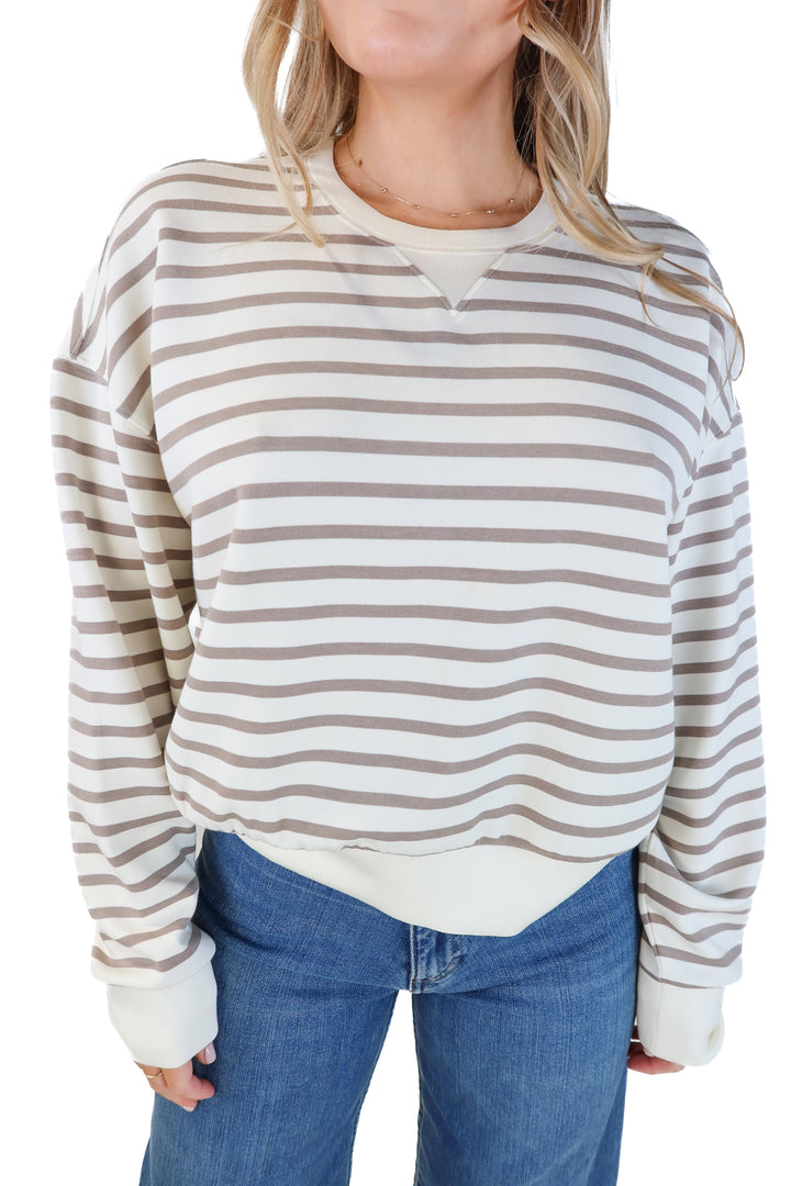 Spanx white/brown striped air essentials pullover (s; retail $98)