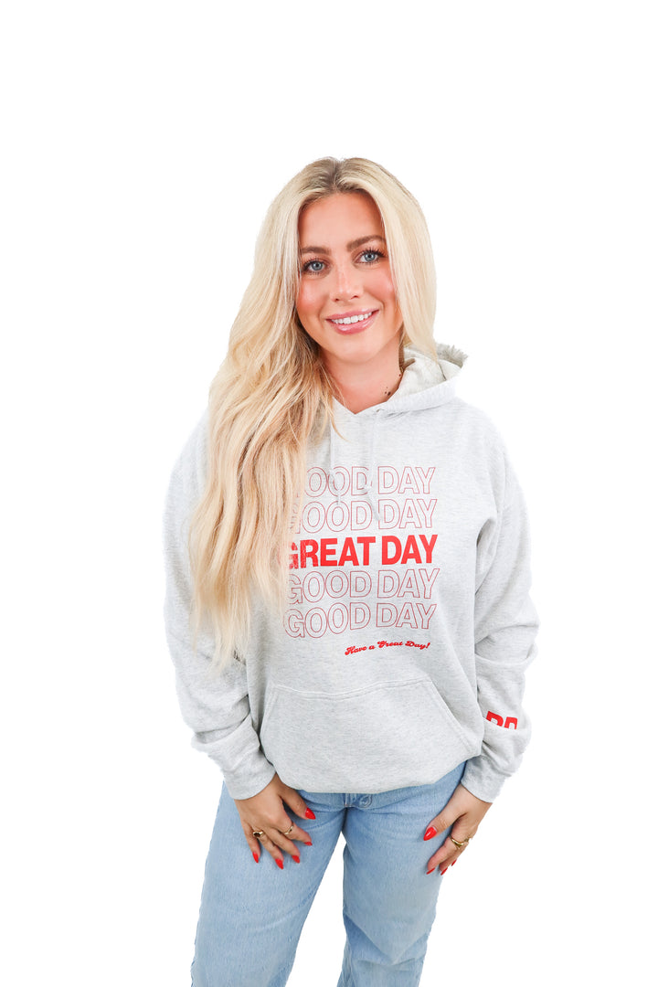 good day grey/red hoodie (L)