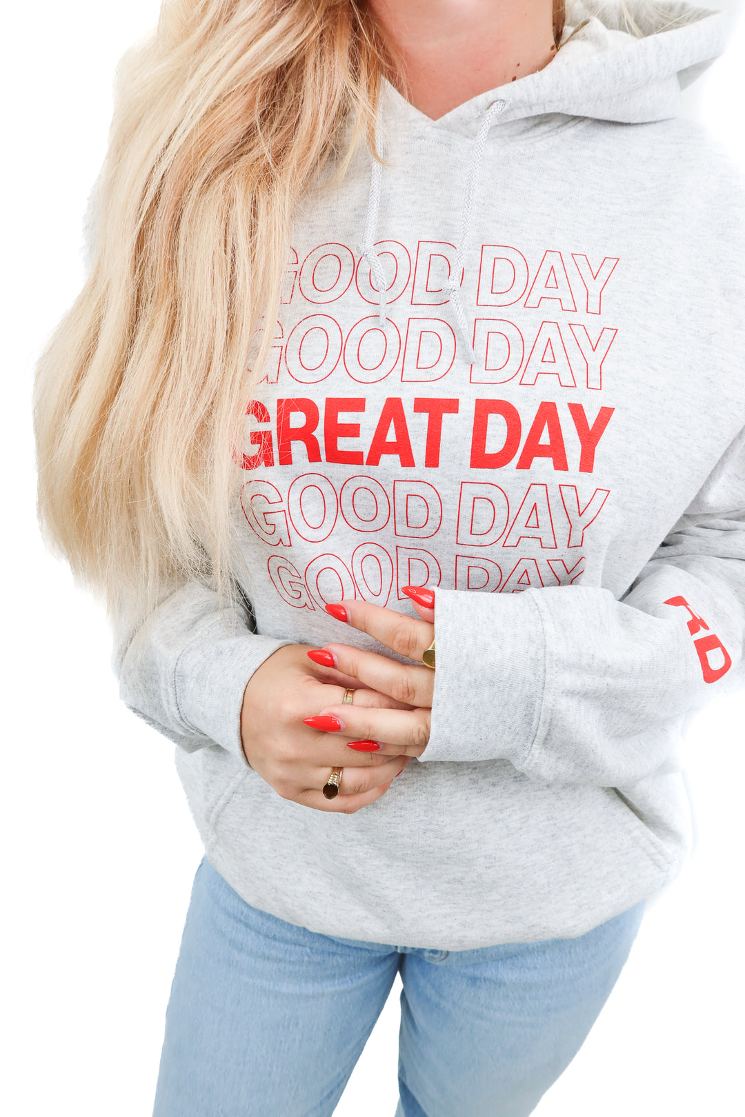good day grey/red hoodie (L)