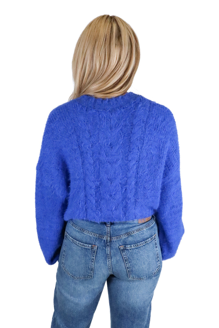 Free People blue fuzzy button up cardigan NWT (s; retail $148)