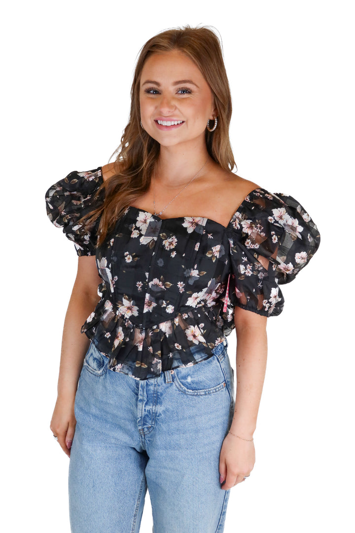 buddy love black floral corset top NWT (S)