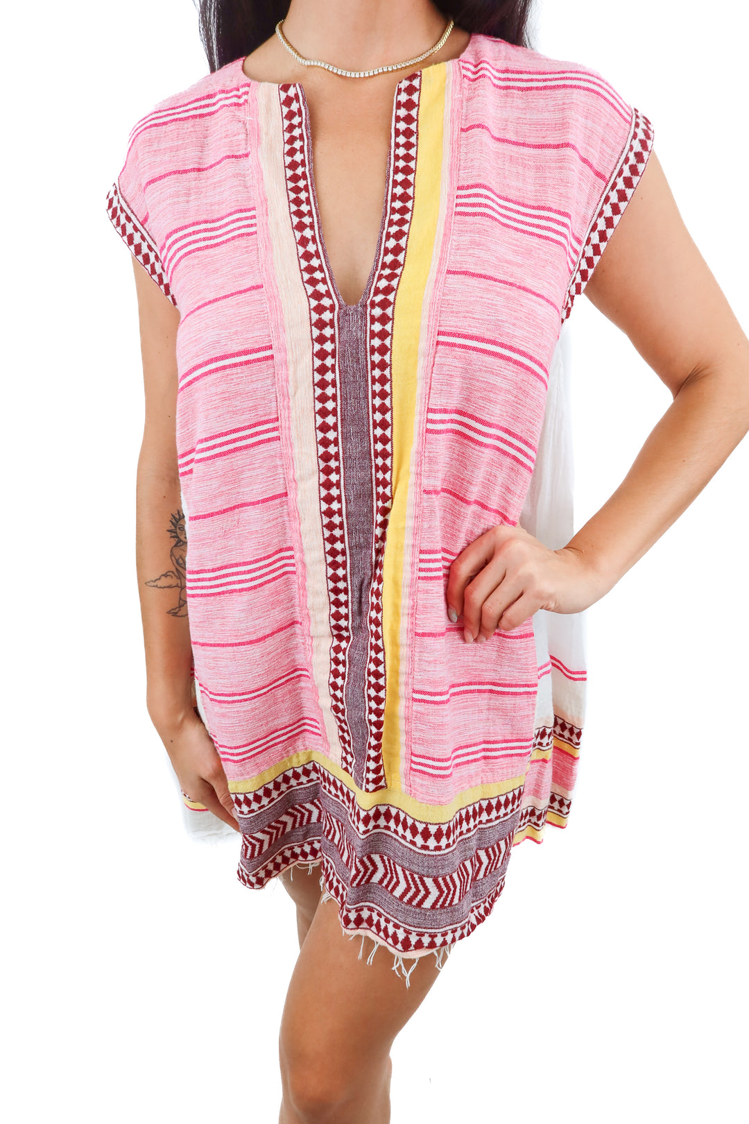 lemlem pink white swim cover up (S; retail $395)