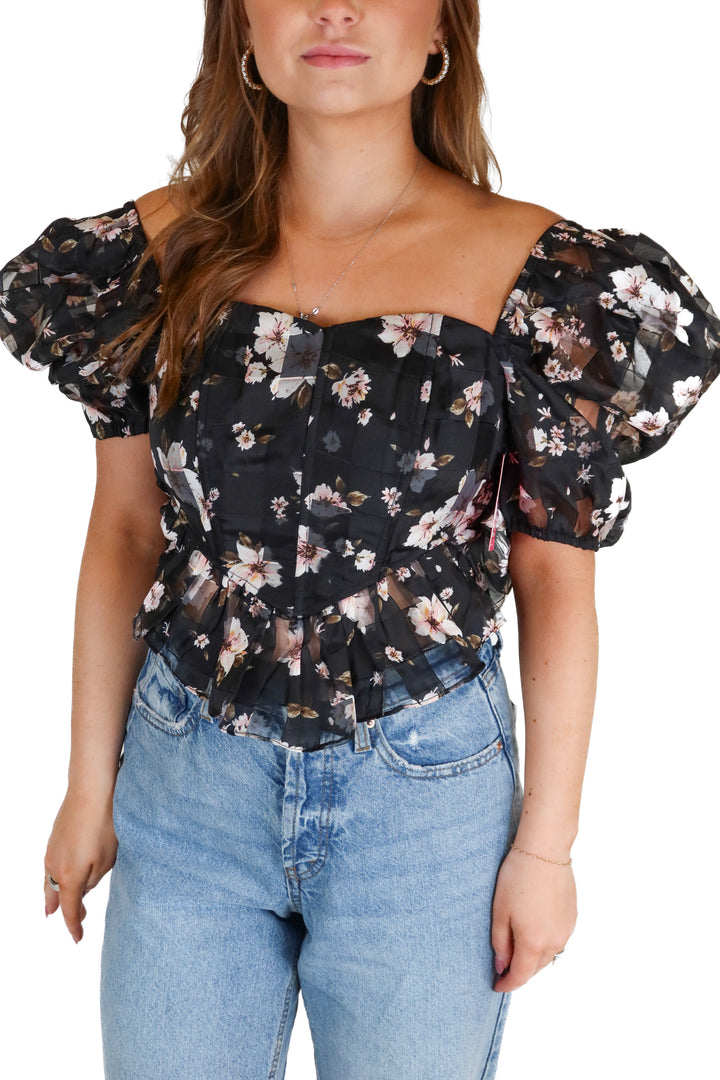 buddy love black floral corset top NWT (S)