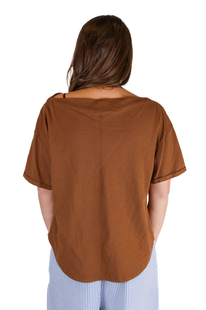 Nuuds brown cowl-neck tee (S; retail $58)