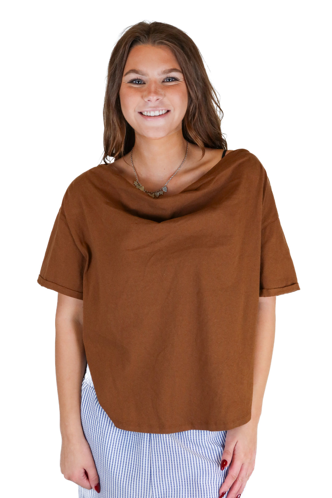 Nuuds brown cowl-neck tee (S; retail $58)