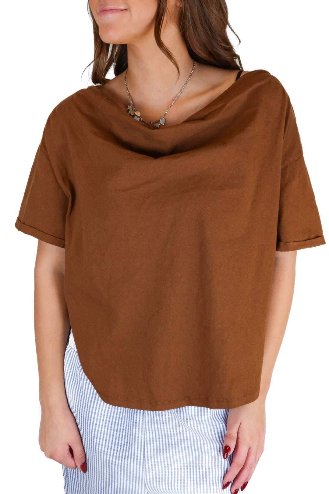 Nuuds brown cowl-neck tee (S; retail $58)