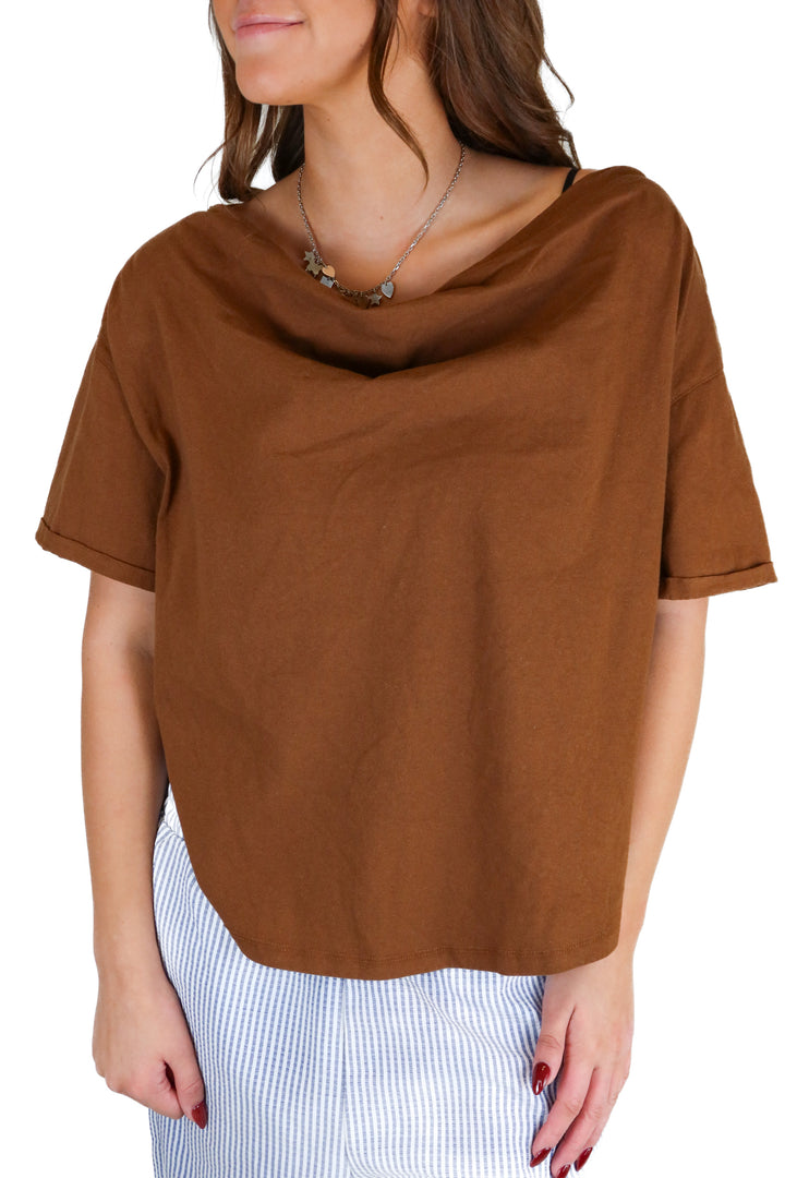 Nuuds brown cowl-neck tee (S; retail $58)