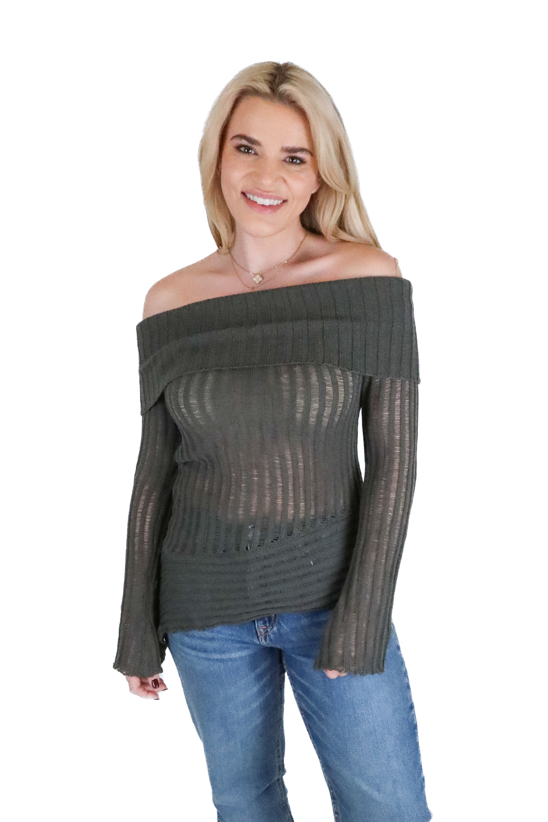Superdown green knit off the shoulder top NWT (s; retail $50)