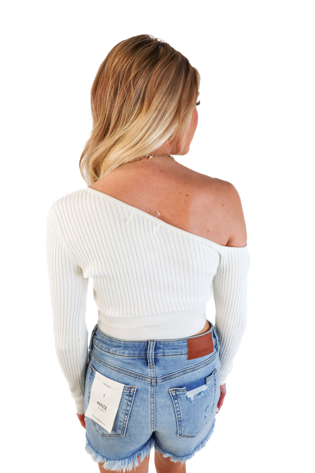 Petal + Pup Ivory Assymetrcial Neck Cropped Sweater (S/M)