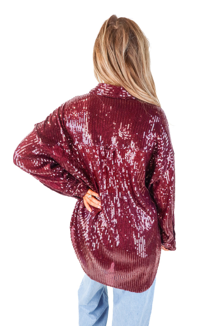 pilcro purple sequin button up top (m; retail $158)