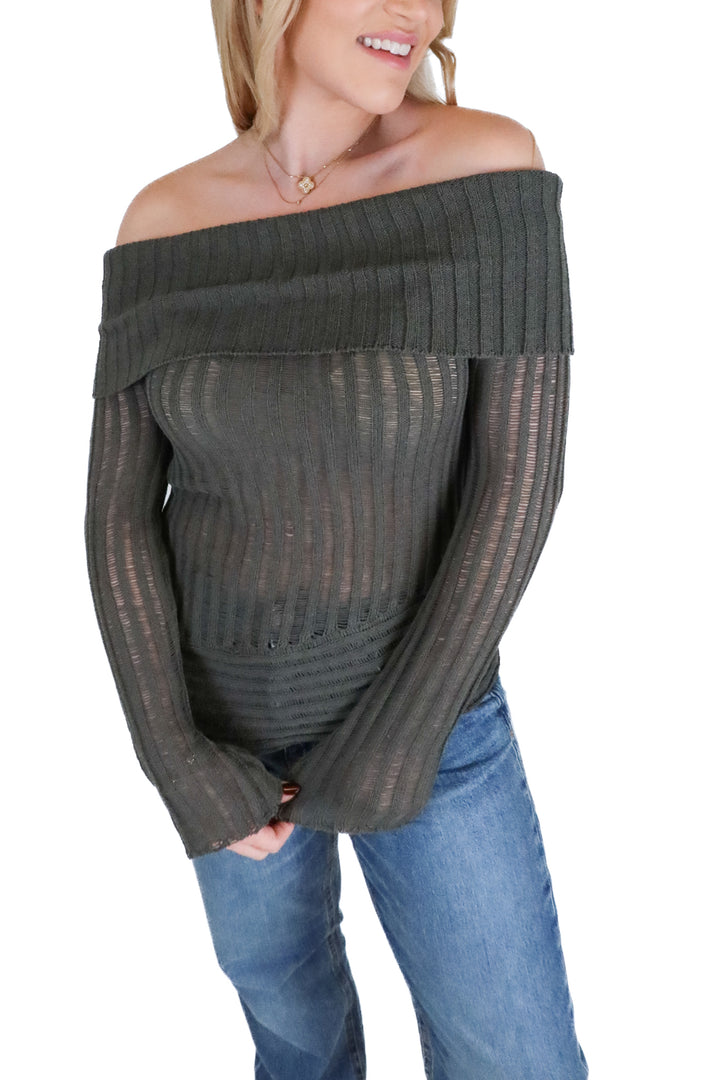 Superdown green knit off the shoulder top NWT (s; retail $50)