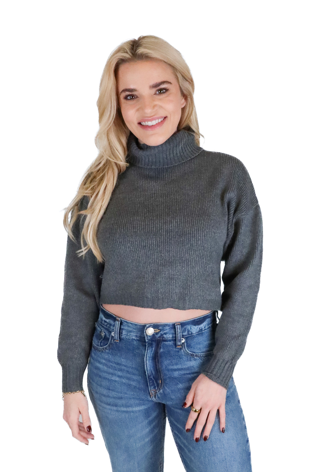 vici dark grey cropped turtleneck sweater (s)
