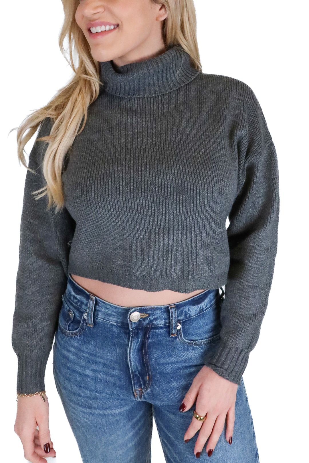vici dark grey cropped turtleneck sweater (s)