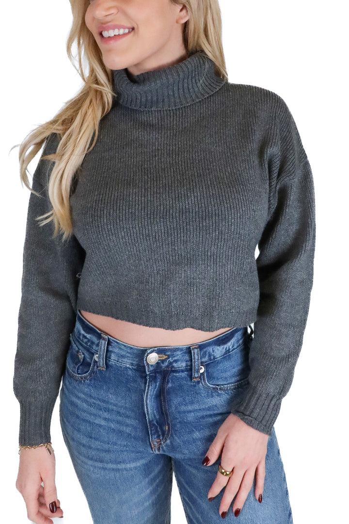 vici dark grey cropped turtleneck sweater (s)
