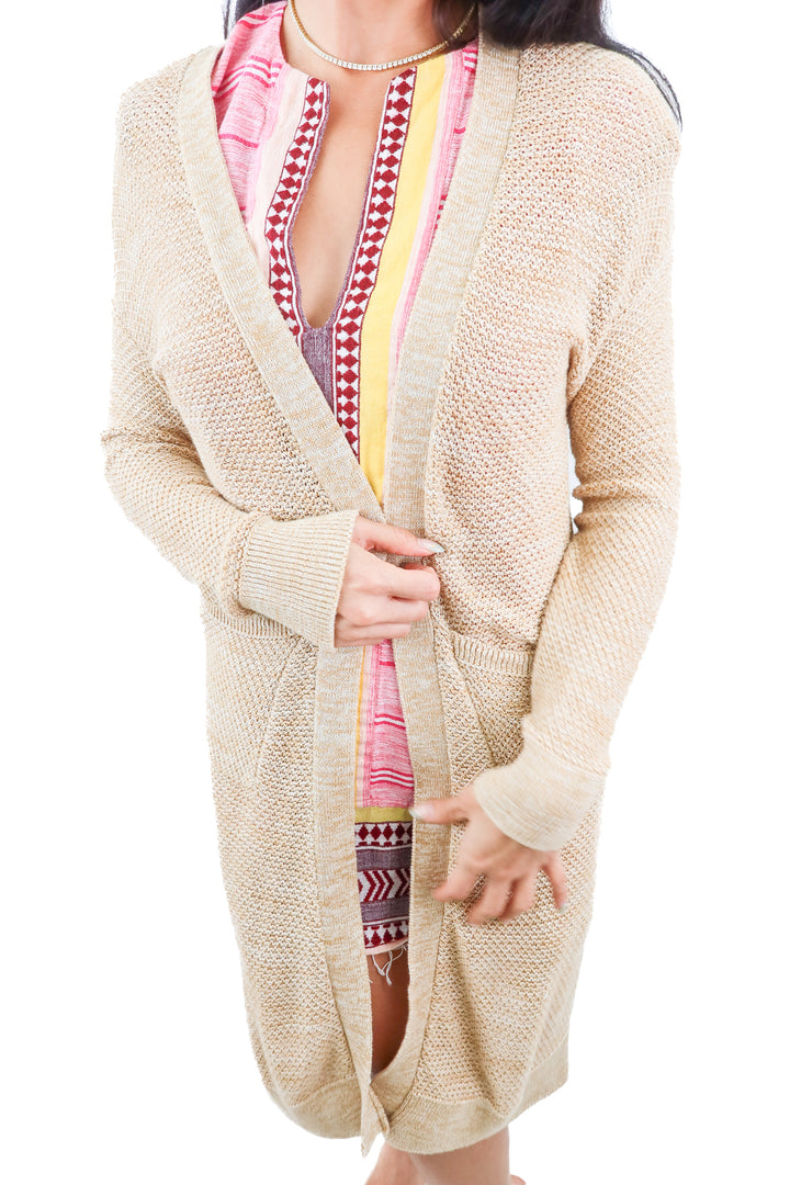 Able knit open front long cardigan (S)