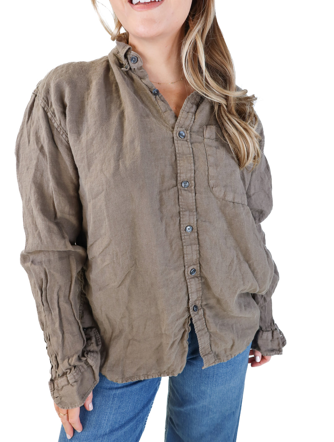 Abercrombie & fitch olive green linen button up (L)