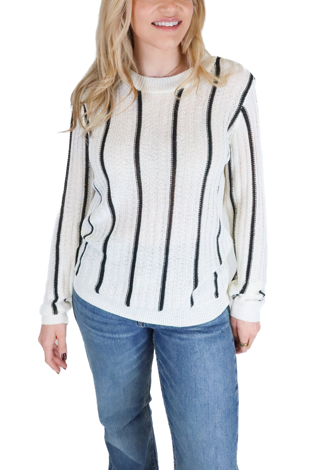 Fore black and white striped crotchet sweater (s; retail $179)