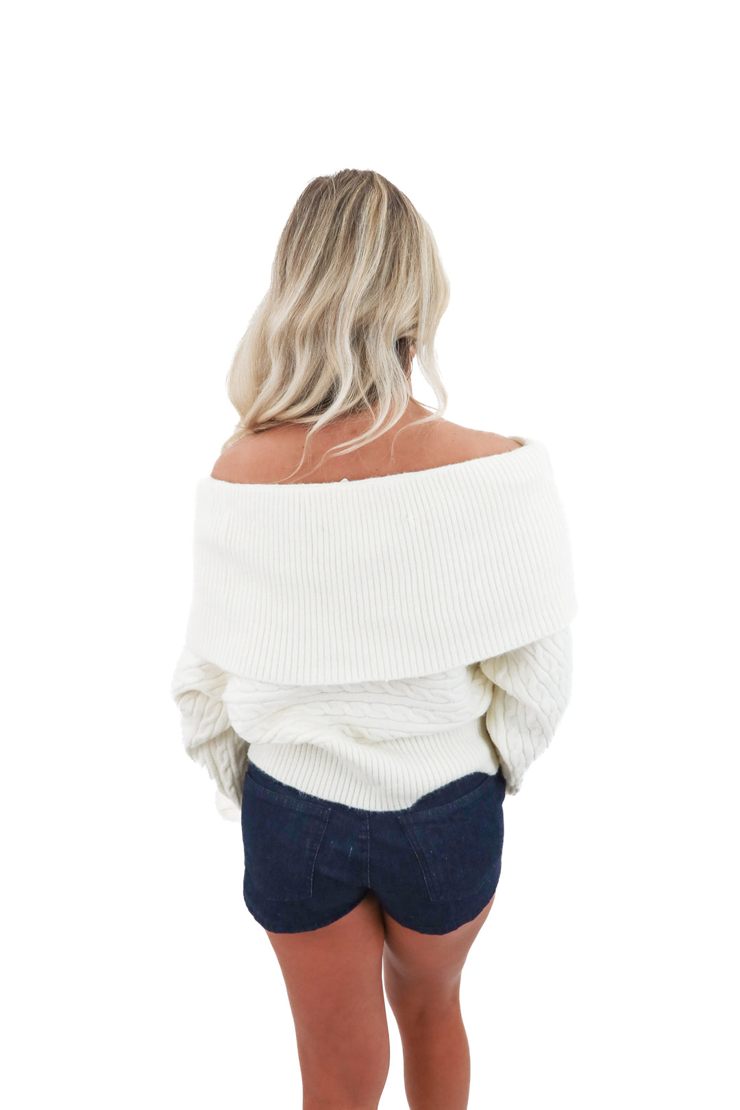 cream knit off shoulder sweater (s/m)