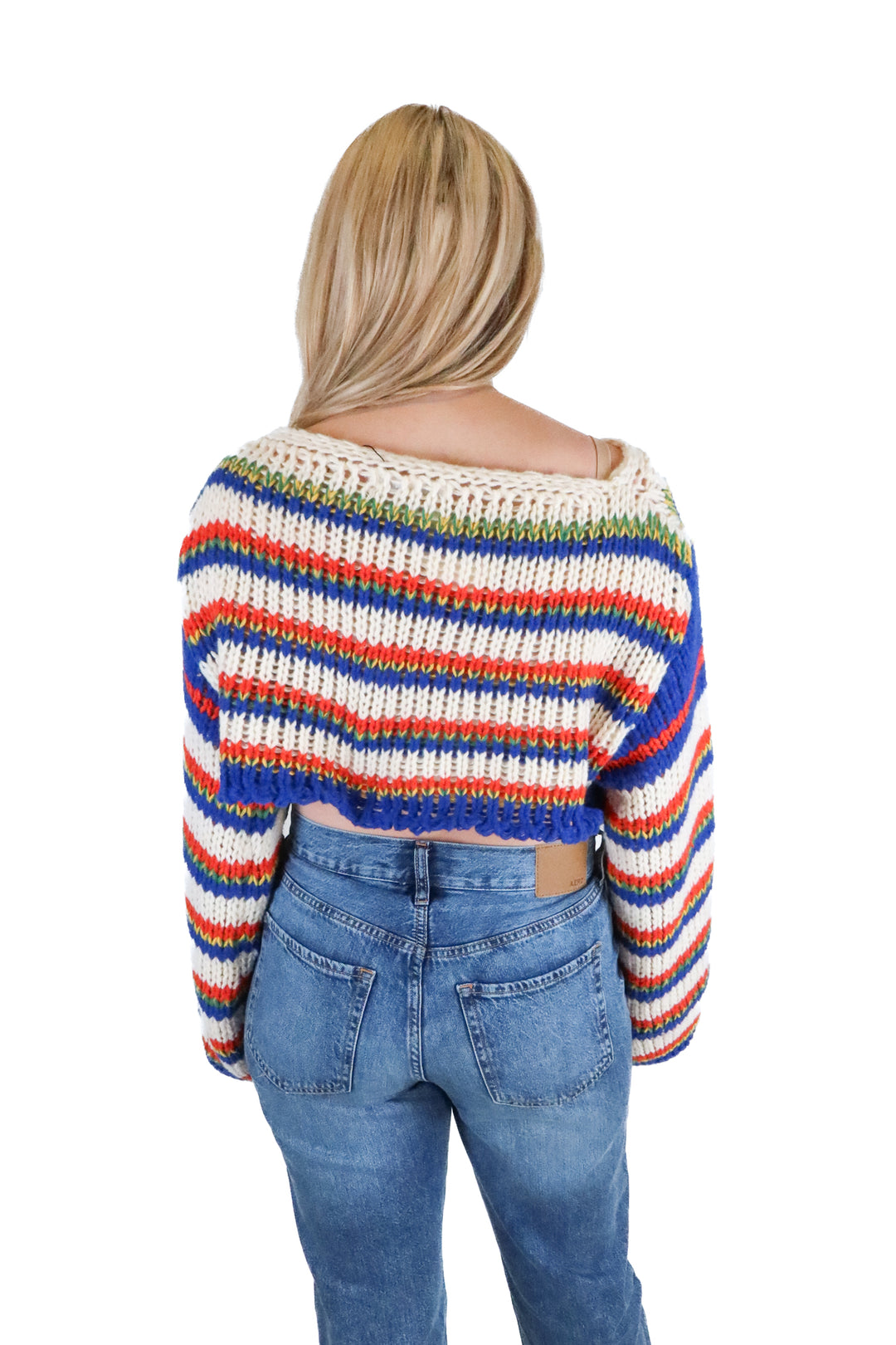 More to Come rainbow crotchet cropped sweater (s; retail $68)