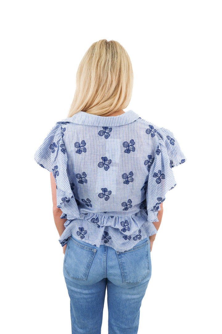 voy blue/white striped top NWT (s; retail $48)