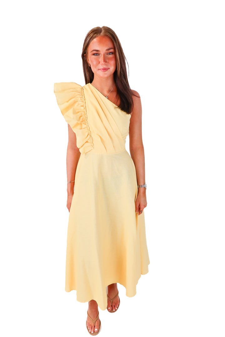 showpo yellow one shoulder maxi dress NWT (4; retail $109.95)