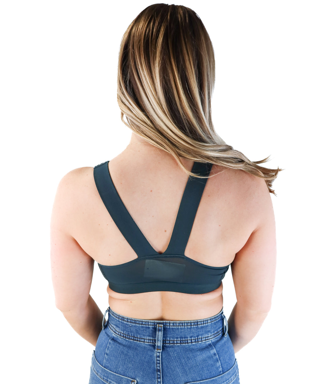Spanx dark green criss cross sports bra (M; retails for $68)
