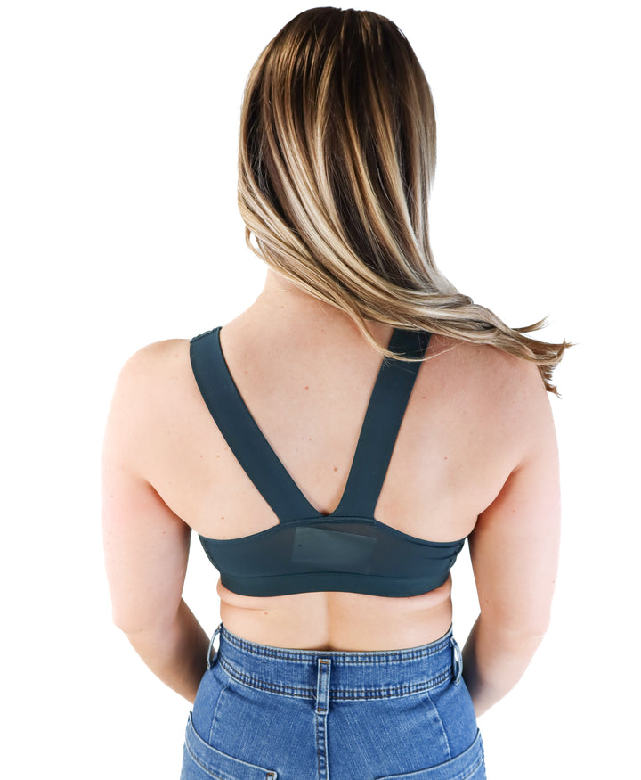 Spanx dark green criss cross sports bra (M; retails for $68)