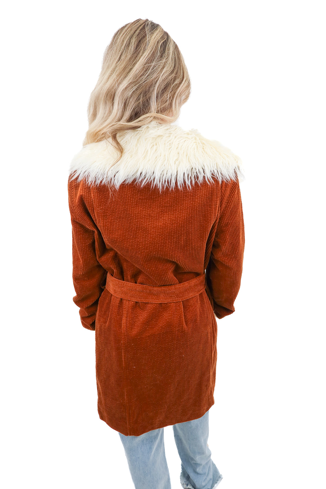 show me your mumu rust ribbed fur coat (s; retail $220)
