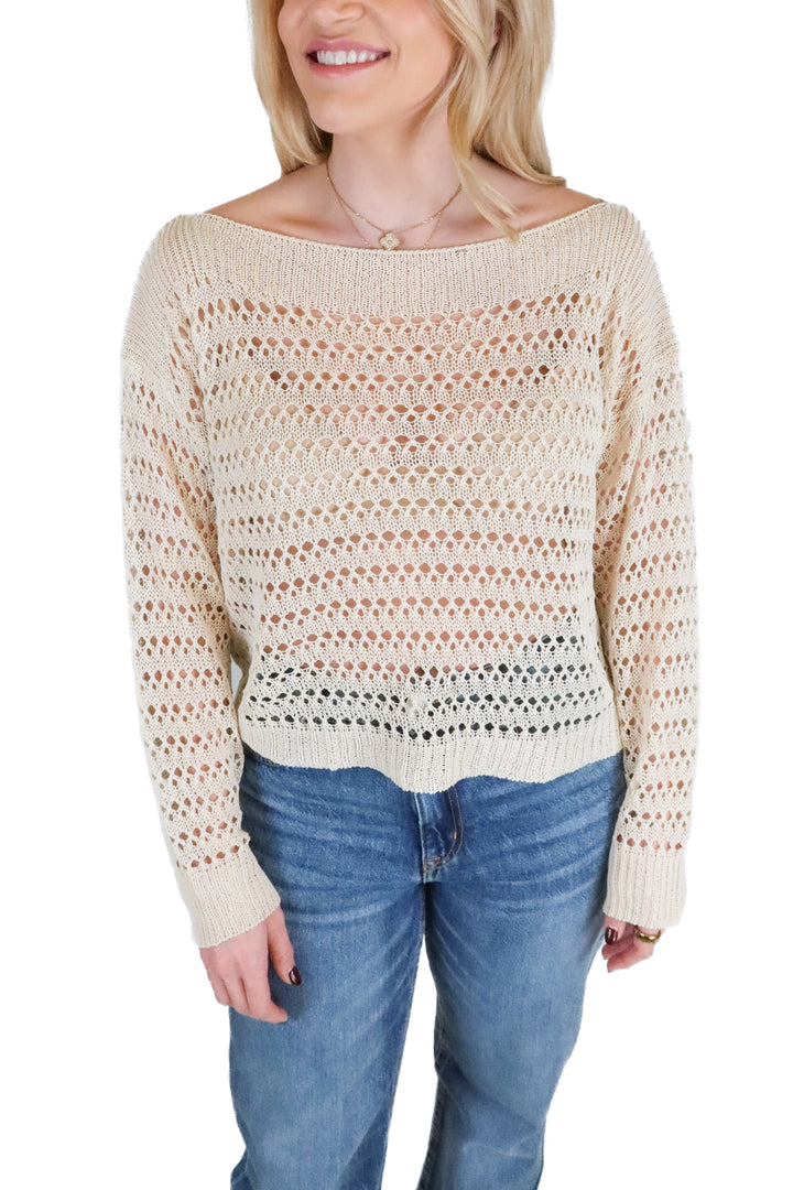 Blu pepper tan crotchet sweater (s; retail $47)