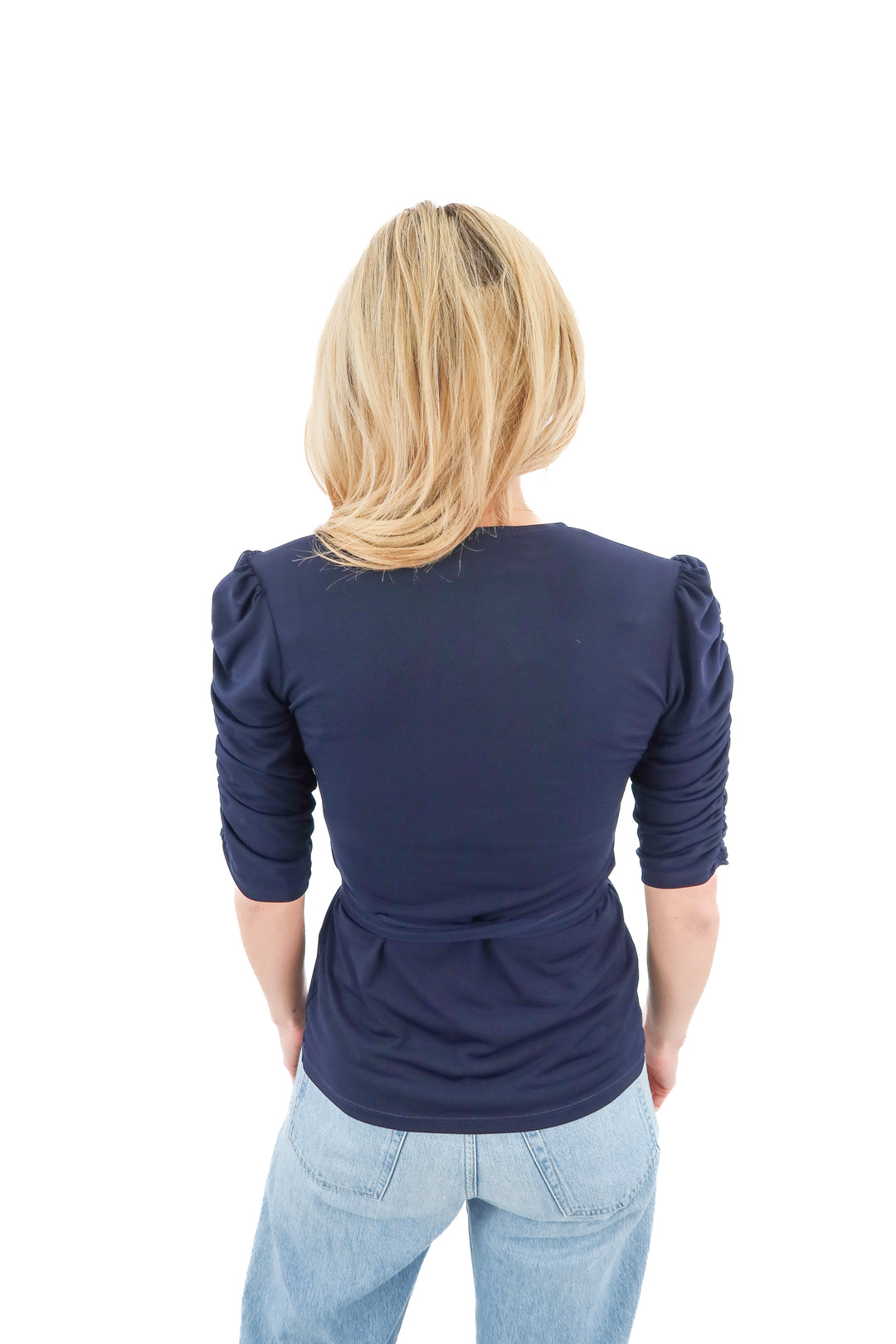 veronica m. navy wrap long sleeve top (XS)