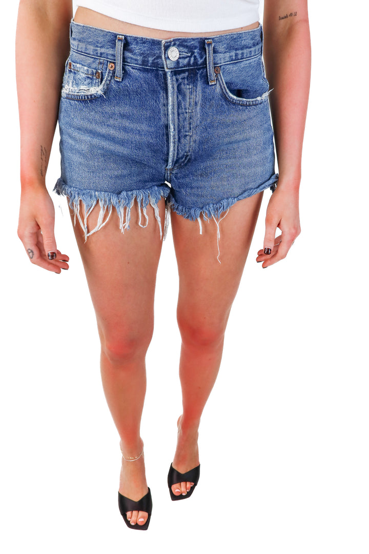 agolde medium wash distressed shorts (25)