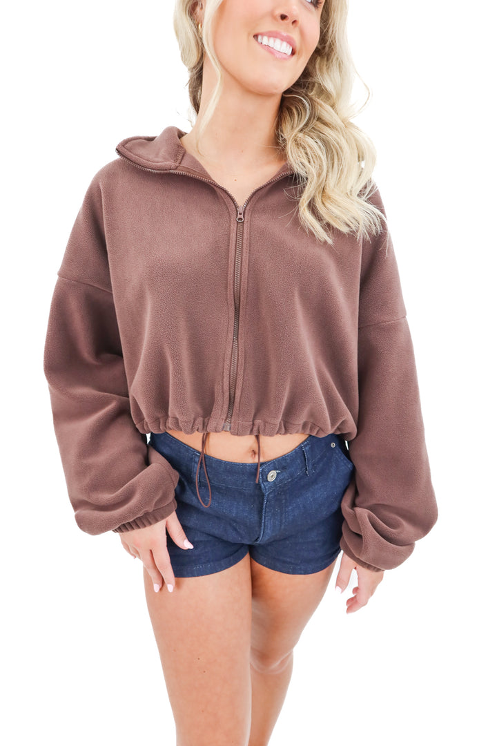qinsen brown fleece zip jacket (m)