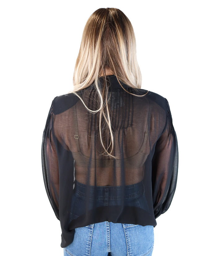 Zara black sheer blouse with shoulder padding (s)