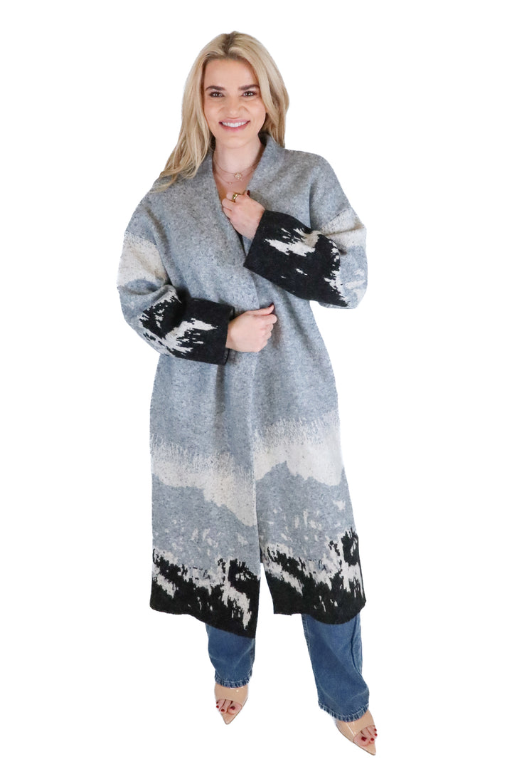 Promesa gray/white/black knitted cardigan (S)