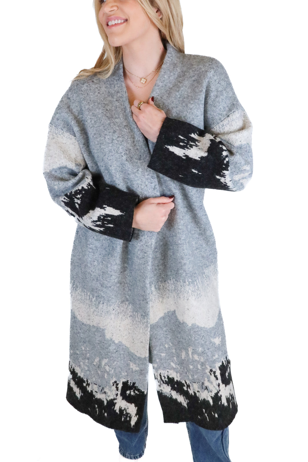 Promesa gray/white/black knitted cardigan (S)