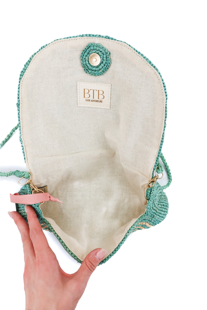 btb green rattan weave bag (retail $218)