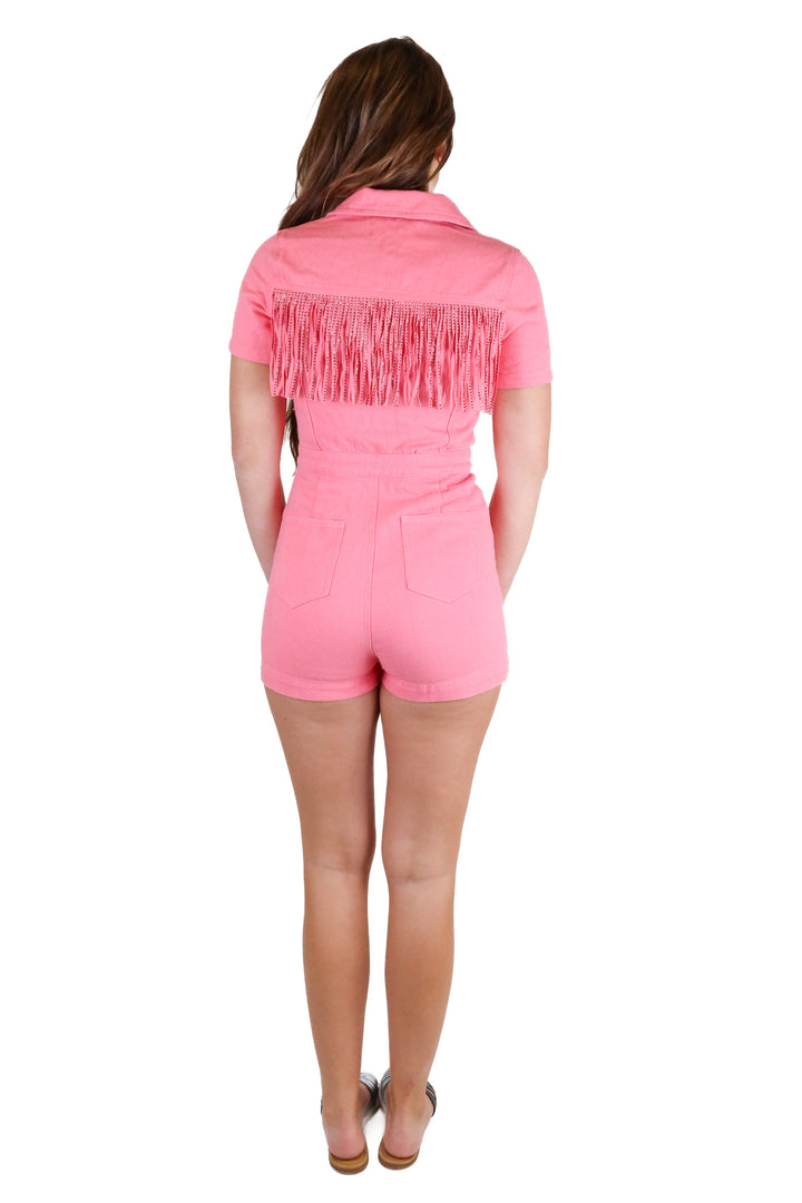 Amazing Lace Hot Pink Denim Romper NWT (S)