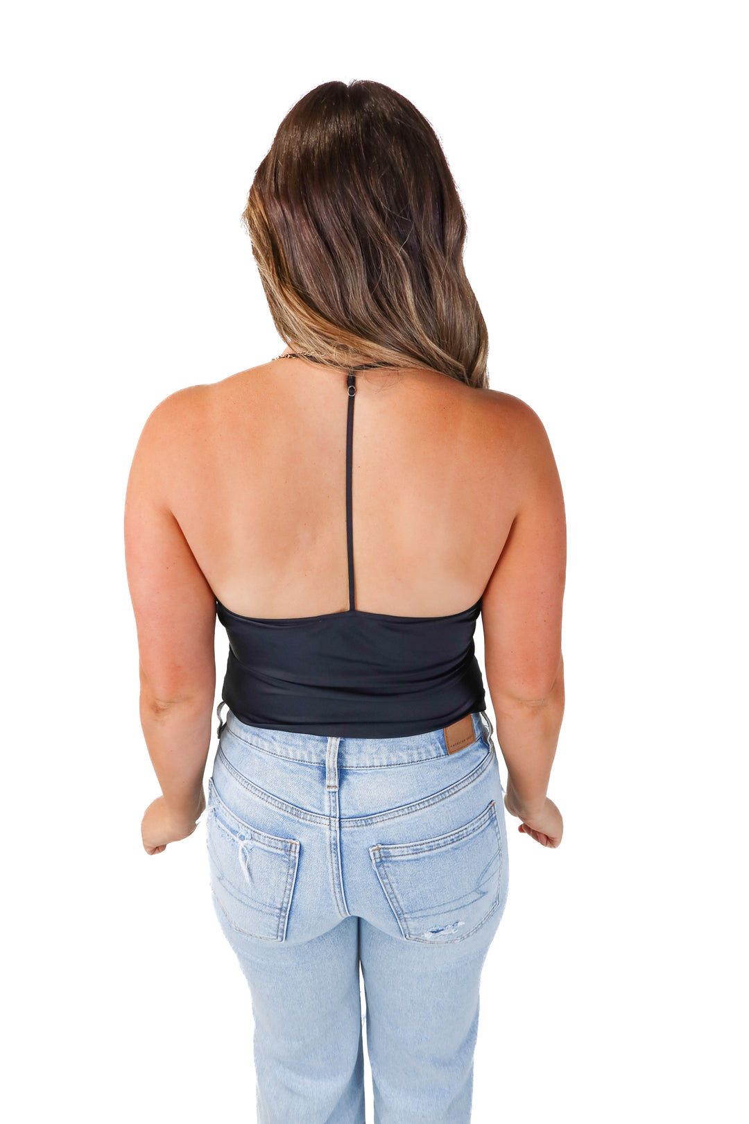 abercrombie & fitch black cowl neck tank bodysuit (s)