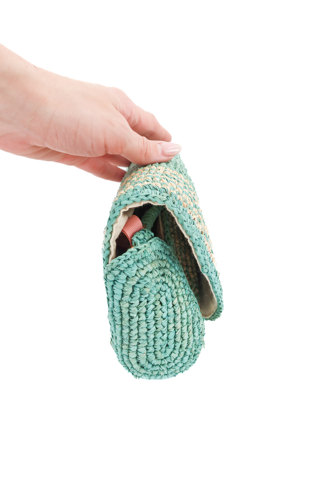 btb green rattan weave bag (retail $218)