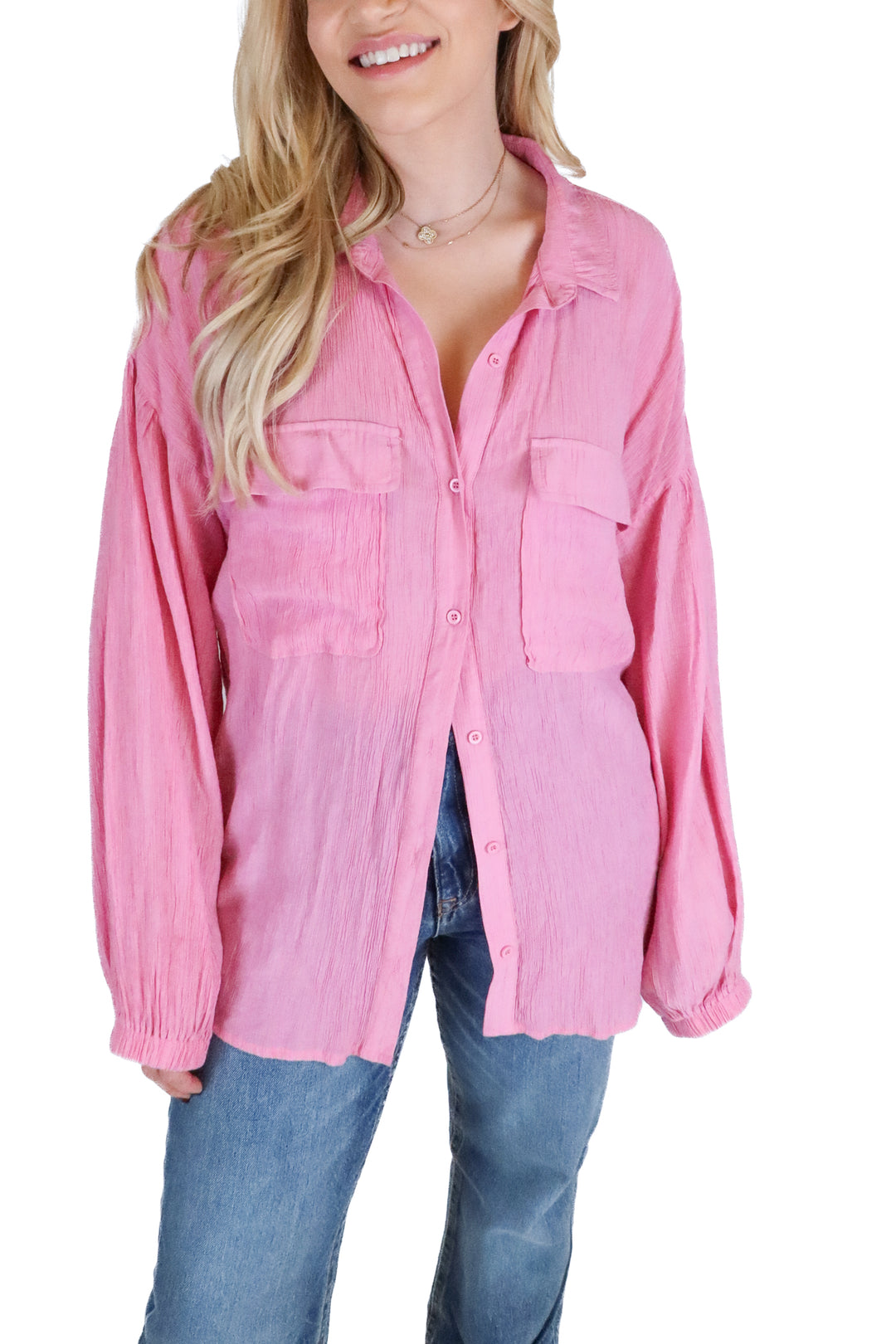 Vici pink textured button down (M)