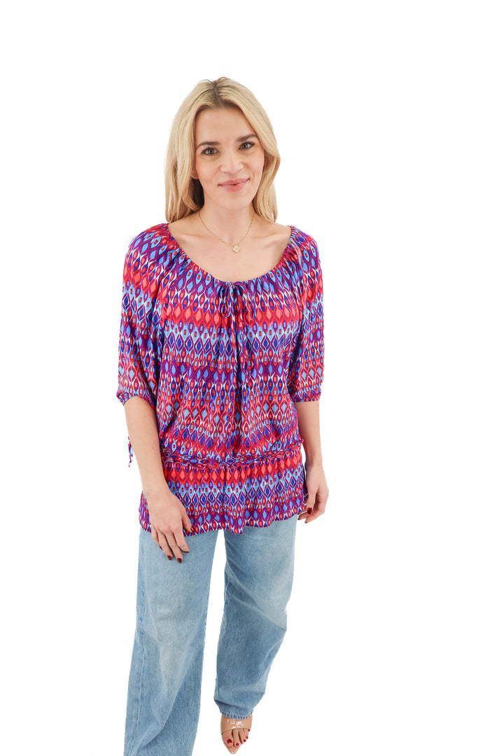 la blanca multicolor short sleeve swim cover up top (S)