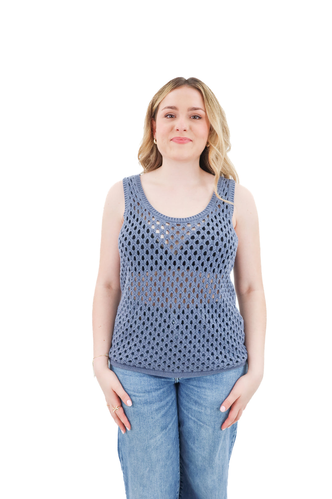madewell blue crochet tank (l; retail $59)