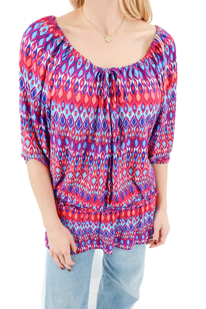 la blanca multicolor short sleeve swim cover up top (S)
