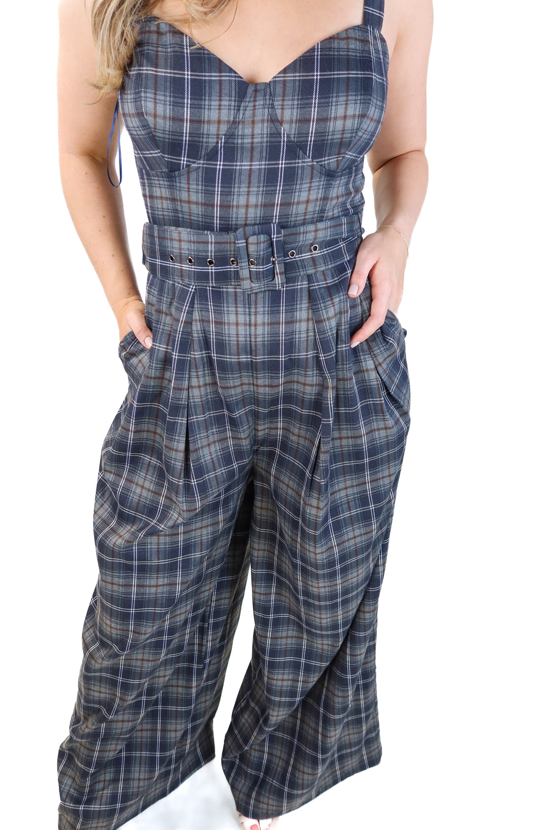 Vici grey plaid jumpsuit (s; retails for $78)