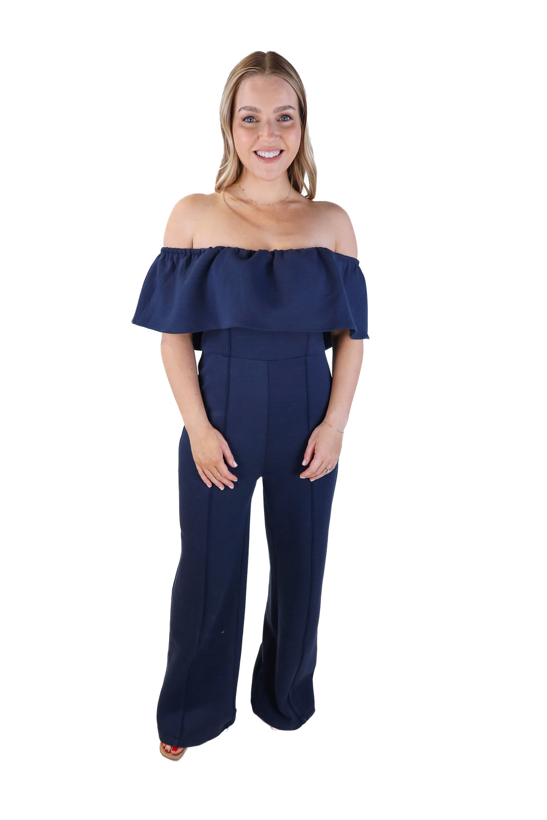 Venus navy off the shoulder jumpsuit (s; retails for $79.90)