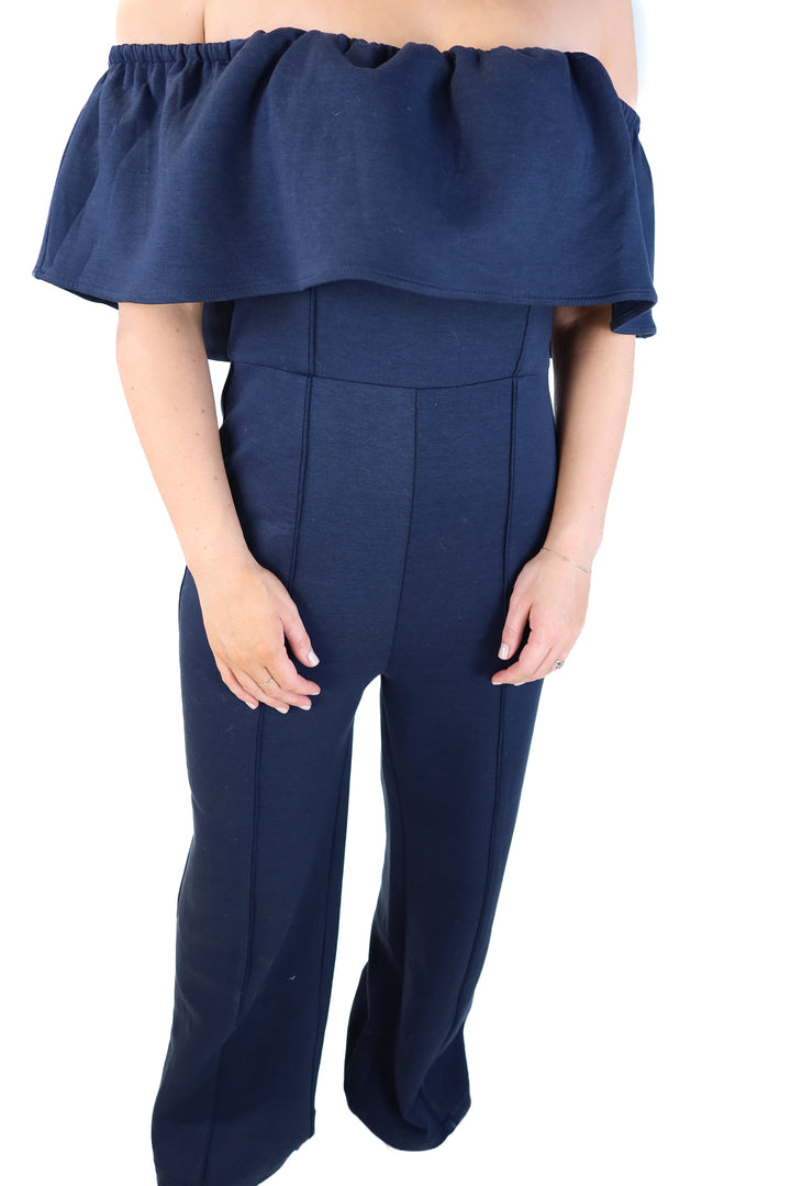 Venus navy off the shoulder jumpsuit (s; retails for $79.90)