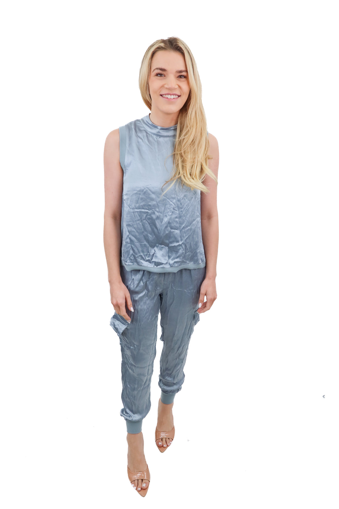 fab'rik blue satin set (s; retail $110)