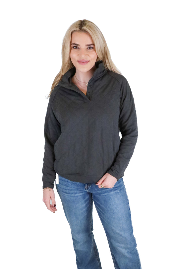 cozy earth green quilted pullover (m; retail $265)