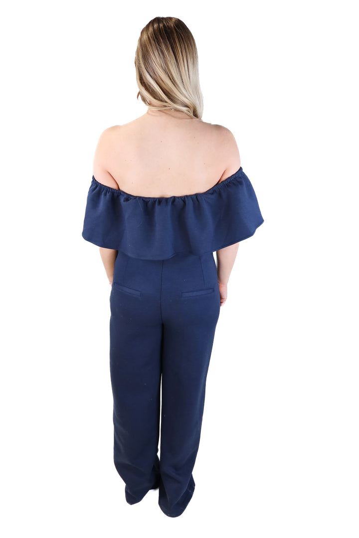 Venus navy off the shoulder jumpsuit (s; retails for $79.90)