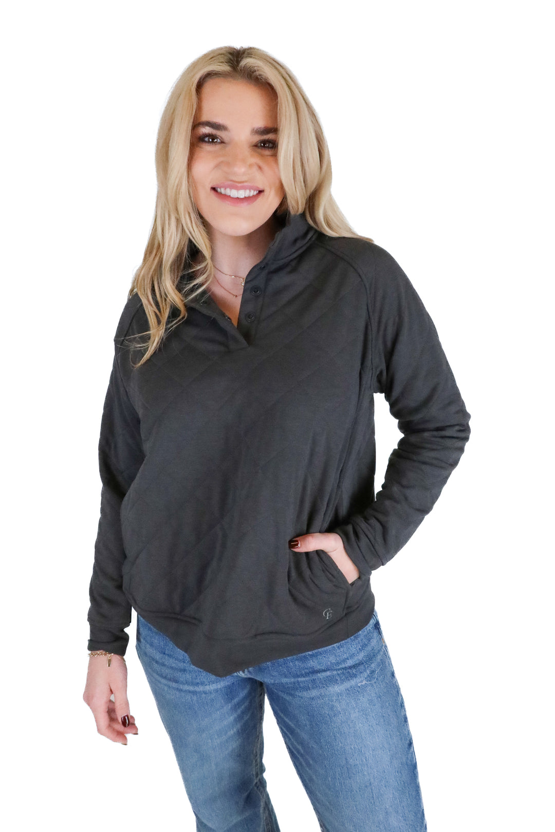 cozy earth green quilted pullover (m; retail $265)